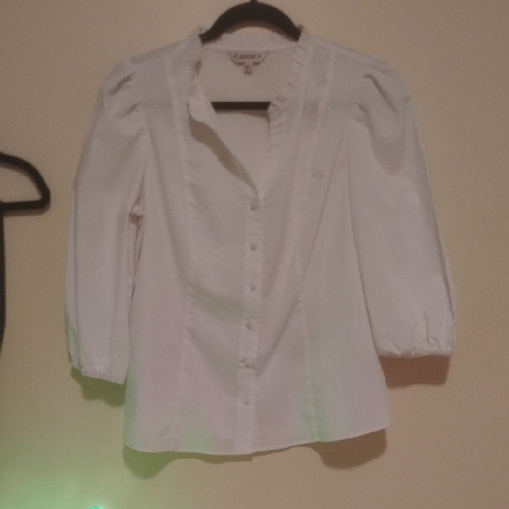Nanette Lepore White Ruffled Collar Button-Front Blouse